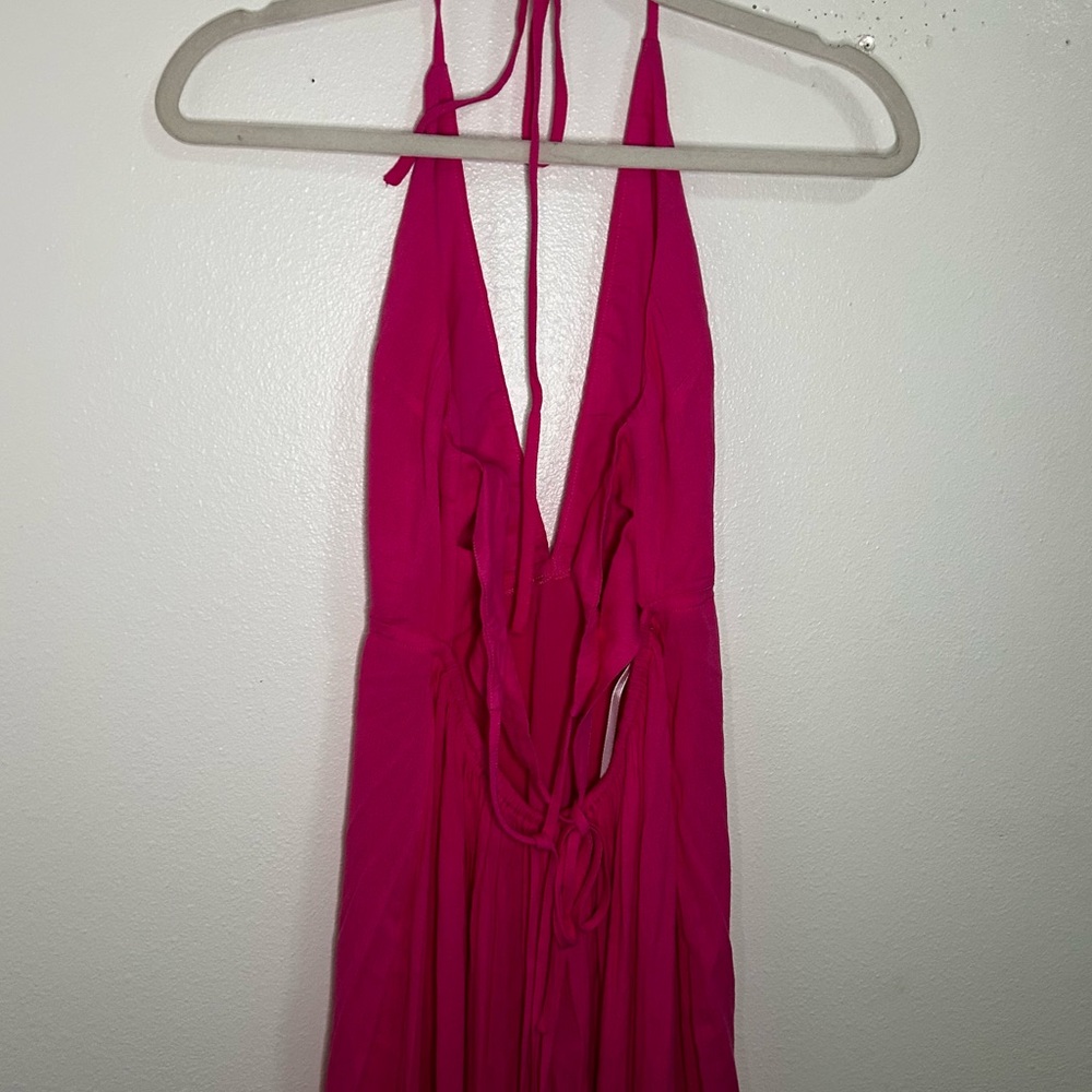 Super down Revolve hot pink halter dress with straps cutout back - Picture 9 of 14